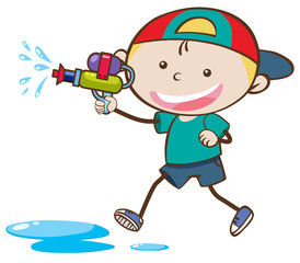 Doodle Kid Playing Water Gun