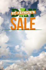 patricks day sale ad against blue sky with white clouds