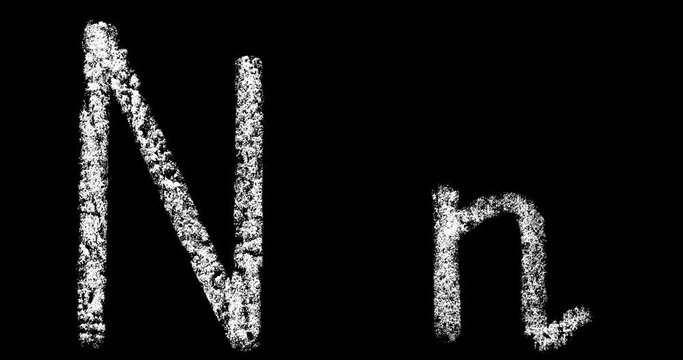 l, m, n, o, p handwritten white chalk letters isolated on black background animation, hand-drawn chalk font, stock video in 4k resolution