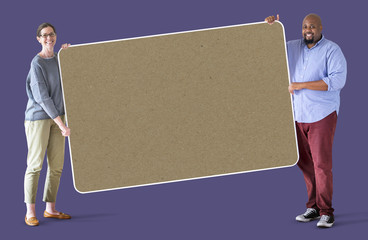People holding a blank board