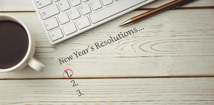 New years resolution list against view of a desk