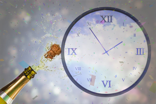Flying colours against digitally generated roman numeral clock