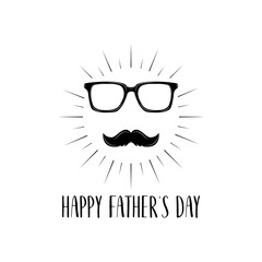 Happy fathers day wishes. Mustache, Glasses in beams. Dad greeting. Vector.