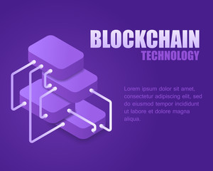 Concept blockchain technology. Vector illustration isometric data network. Landing page digital blockchain data
