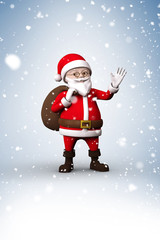 Composite image of cartoon santa with snow falling