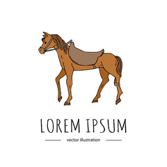 Hand drawn doodle Horse icon Vector illustration isolated symbol on white background Cartoon equestrian element, equine, nag, hoss, hack, knight, saddle, monted, mount, ride, pony