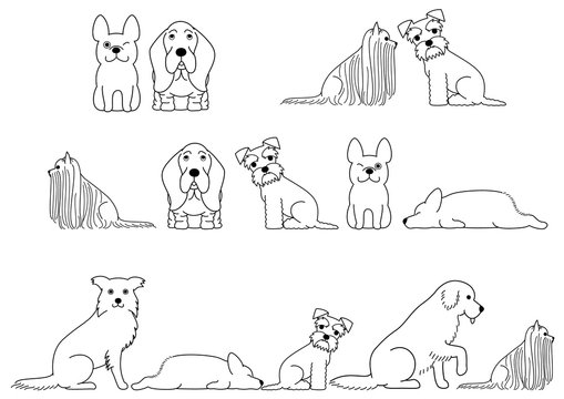 cute dogs line art border set