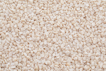 Urad Dal or Black Gram Split Pulse Unpolished Without Cover Also Know as Vigna Mungo, Black Gram, Urad Bean, Minapa Pappu, Mungo Bean, Black Matpe Bean or Split Black Gram Seeds.