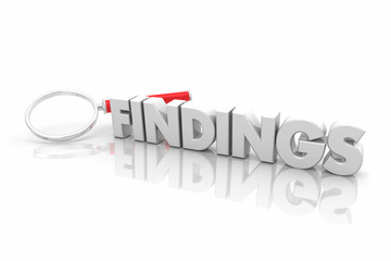 Findings Magnifying Glass Search Facts Info Research Word 3d Illustration