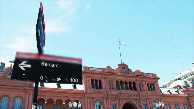 Road Sign Positioned in Front of Casa Rosada, Buenos Aires, Argentina - Close Up