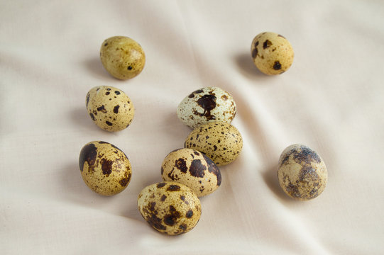 Quail eggs are on the table, the Concept of Easter and a healthy diet