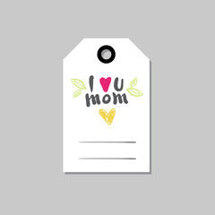 Mothers Day Greeting Card Or Shopping Tag For Holiday Seasonal Sale Hand Drawn Isolated Vector Illustration