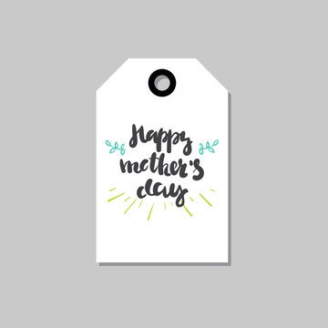 Happy Mothers Day Holiday Cards Tag Shape Isolated With Cute Lettering Vector Illustration