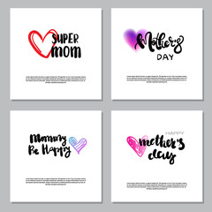 Mothers Day Set Of Hand Drawn Lettering On White Template Background Mom Holiday Greeting Card Vector Illustration