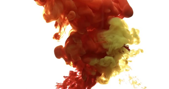 Colorful acrylic ink cloud flowing in water on white background. Shot with 4k high speed camera.