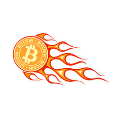 Bitcoin take off in the languages of the flame vector icon.