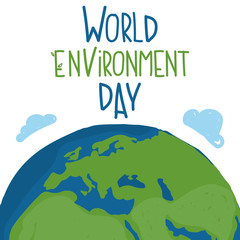 Naklejka premium Earth (world planet) with hand drawn lettering 