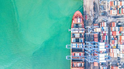 Aerial top view container cargo ship, Business import export logistic and transportation of...