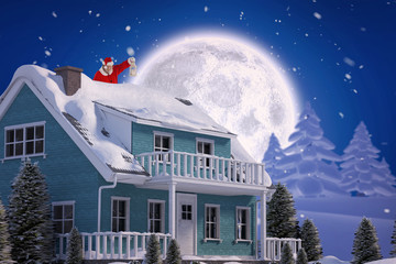 Santa Claus looking at Christmas lantern against winter snow scene © vectorfusionart