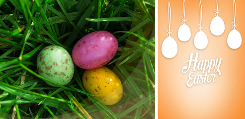 happy easter graphic against orange vignette