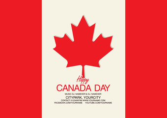 Happy Canada Day Flyer template. Canada flag with fireworks for celebrate the national day of Canada
