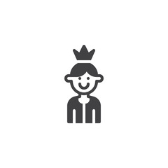 A little Prince vector icon. filled flat sign for mobile concept and web design. Smiling prince simple solid icon. Symbol, logo illustration. Pixel perfect vector graphics