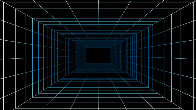 Virtual cyberspace reality room on black background, 3d illustration