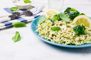 Traditional pasta tripoline with pesto