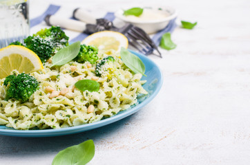 Traditional pasta tripoline with pesto
