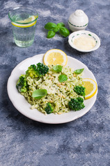Traditional pasta tripoline with pesto