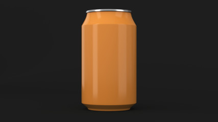 Blank small orange aluminium soda can mockup on black background
