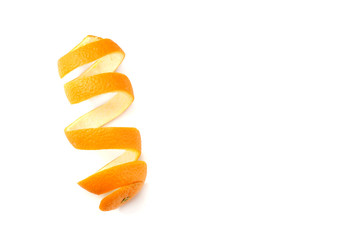fresh orange peel isolated on white background top view