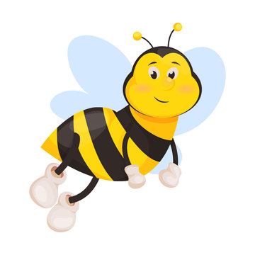 Bee cartoon cute honeybee insect vector illustration isolated nature yellow animal beekeeping, buzz character