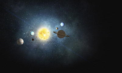 System of planets . Mixed media