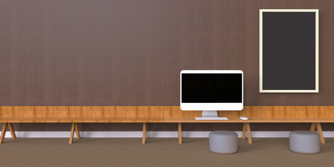 Minimal Office and desk on one Photo Frames  wood wall 