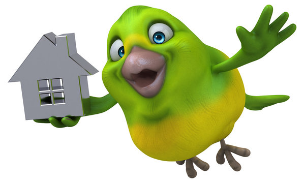 Fun green bird - 3D Illustration