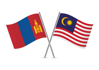 Mongolia and Malaysia flags. Vector illustration.