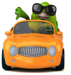 Fun green bird - 3D Illustration