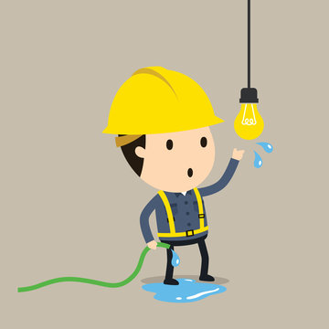 Electric shock, Vector illustration, Safety and accident, Industrial safety cartoon