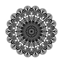 Round abstract ornament. Ethnic black mandala isolated on white background. Symmetrical picture for printing. Vector art