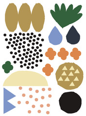 Ornamental seamless pattern with abstract form, geometry shapes, dot, flowers. The image is made in the style of hand-made.It is good minimal pattern for textile style.