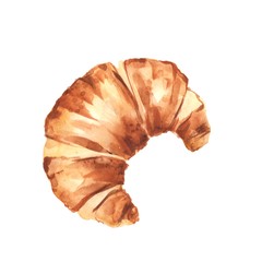 Traditional french croissant, isolated on white background. Watercolor illustration
