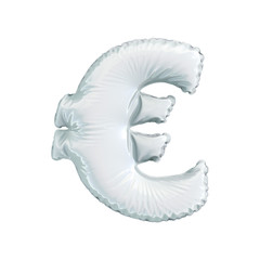 Symbol euro made of inflatable balloon isolated on white background.