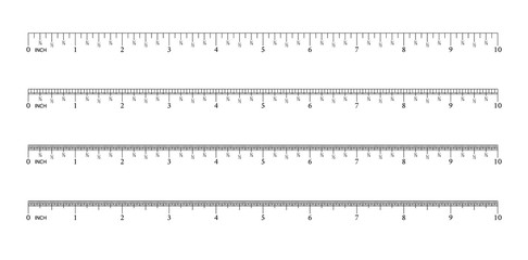 Ruler 8 inch.16 inch. 32 inch. Graduation of an inch. Measuring tool. Ruler Graduation. Size indicator units. Vector
