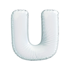 Letter U made of white balloon. 3d rendering isolated on white background