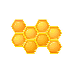 Bright cartoon icon of honeycombs. Natural farm product. Decorative flat vector element for jar of honey, promo poster or flyer