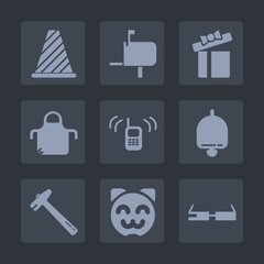 Fototapeta premium Premium set of fill icons. Such as tool, chef, pinafore, road, post, correspondence, hammer, apron, celebration, kitty, ringing, smart, transportation, phone, delivery, cook, wrench, bell, message