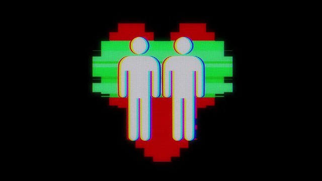 simple gay couple family heart symbol glitch screen distortion LCD display animation seamless loop background New quality universal close up vintage dynamic animated colorful joyful cool nice video