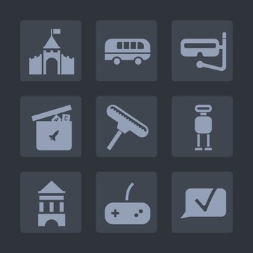 Premium set of fill icons. Such as medieval, teddy, cyborg, chat, duck, vehicle, urban, joystick, transport, underwater, brush, snorkel, tower, sport, android, road, speed, bear, beach, architecture