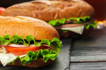 sandwich on a wooden table